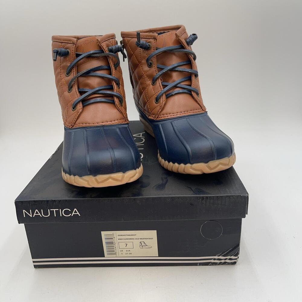 Nautica Dorsay Boots Womens Brown Navy Synthetic Quilted Duck Snow New Sz 7